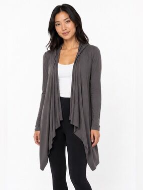 Luved Clothing Hooded Waterfall Cardigan Gray Open Front Lightweight Size M